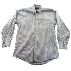 Lands End Mens Dress Shirt 15.5 Neck White Striped Tailored Fit Button Down